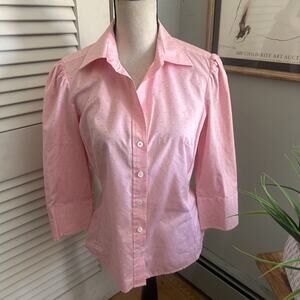 Vintage Banana Republic Shirt Womens Medium Pink Dainty Micro Polka Dot Classic